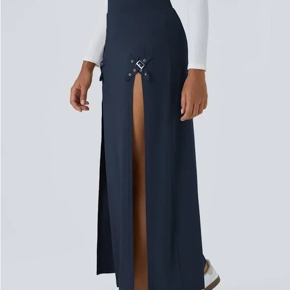 HALARA Navy Maxi Skirt with Slits - Picture 2 of 6
